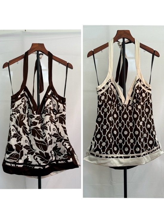 bebe Tops - Bebe. Reversible Women’s Brown and Cream Halter Silk Top